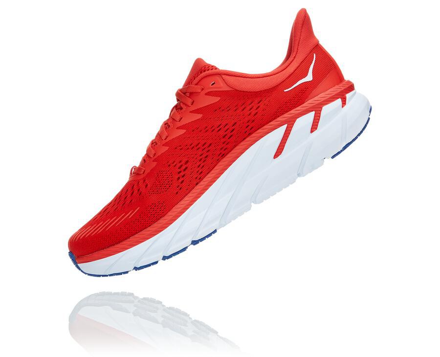 Hoka Australia One One Clifton 7 - Mens Running Shoes Red/White - ZCJVA-0271